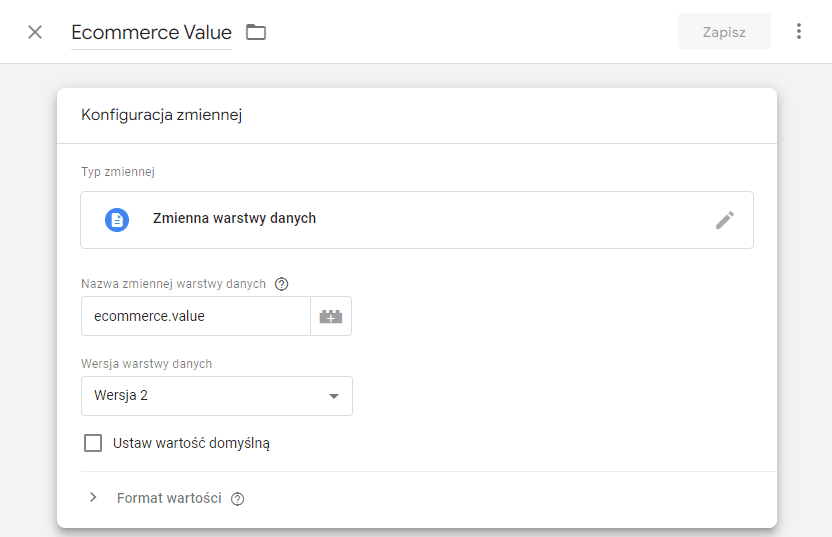 zmienna ecommerce value